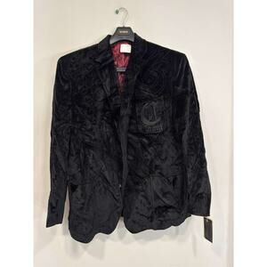 Coogi Luxe Men’s Velvet Blazer Jacket Size 4X Black – Embroidered Design